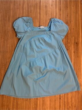 Zara Women's Sz S A-Line Lightweight Bright Blue Dress W/ Statement Sleeves